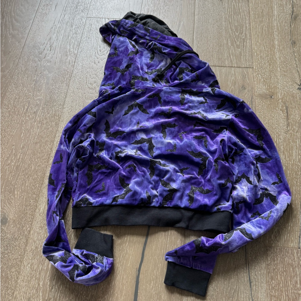 Dolls Kill Trickz N Treatz Purple hoodie black jacket - Picture 9 of 9
